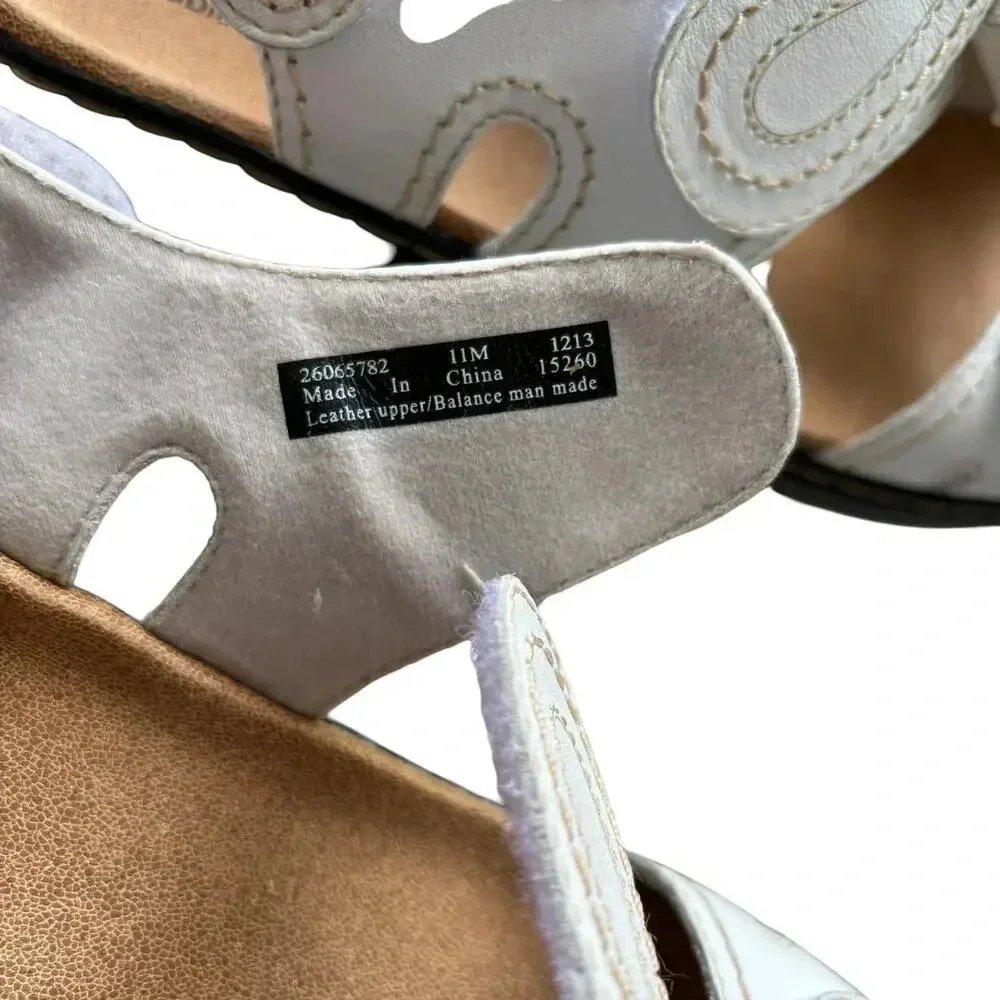 New Clark's Lexi Walnut Q Wedge T-Strap Sandal White Leather Size 11 - Picture 9 of 10